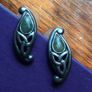 Celtic design earrings with green Irish stone